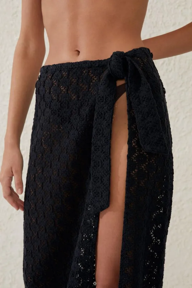 Women Skirts Cotton On Open Mesh Beach Sarong Wrap Skirt Blackcrochet