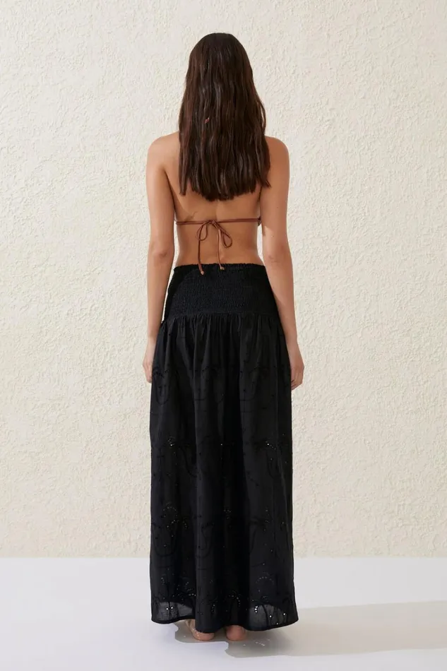 Women Skirts Cotton On The Vacation Maxi Skirt Black Palm Tree