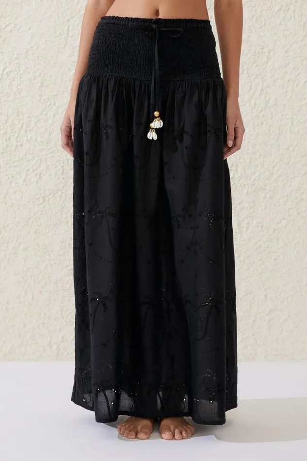 Women Skirts Cotton On The Vacation Maxi Skirt Black Palm Tree