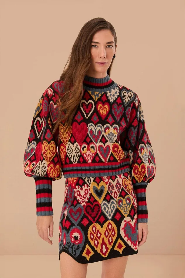Women Skirts Farm Rio Black Hearts Ikat Knit Skirt