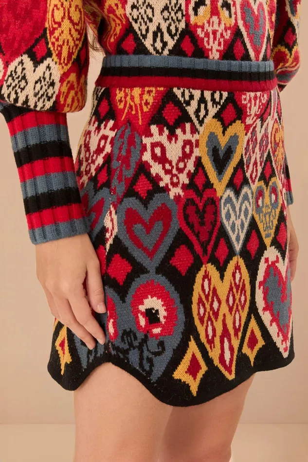Women Skirts Farm Rio Black Hearts Ikat Knit Skirt