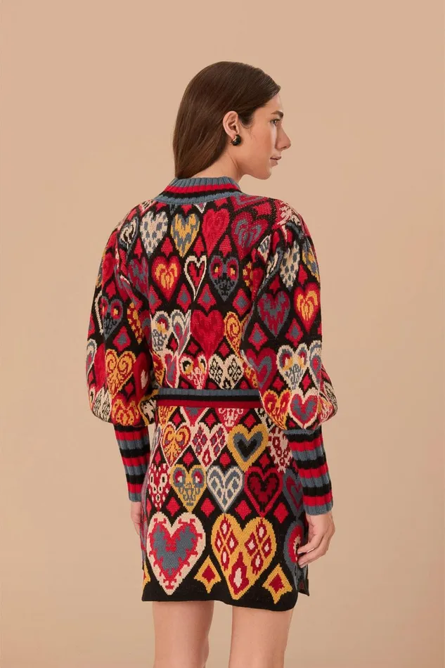 Women Skirts Farm Rio Black Hearts Ikat Knit Skirt