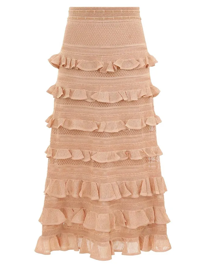 Women Skirts Zimmermann Illustration Frilled Skirt Champagne