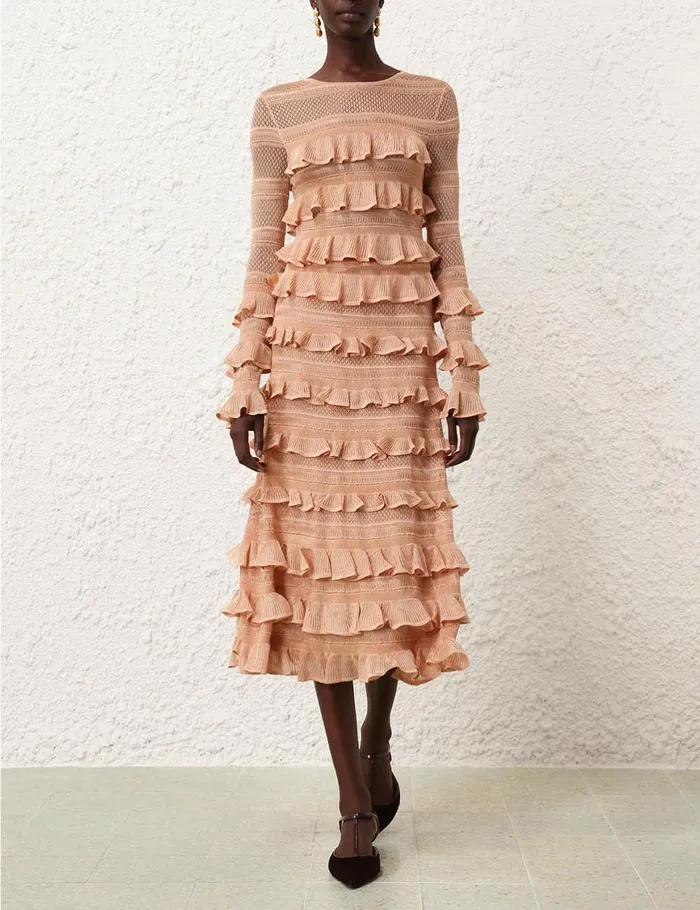 Women Skirts Zimmermann Illustration Frilled Skirt Champagne