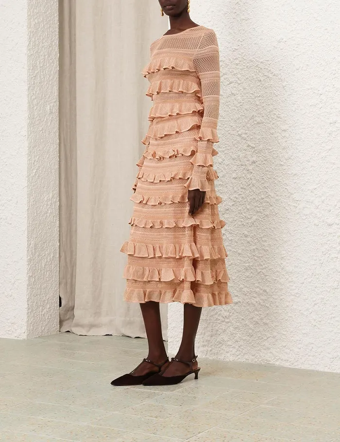 Women Skirts Zimmermann Illustration Frilled Skirt Champagne