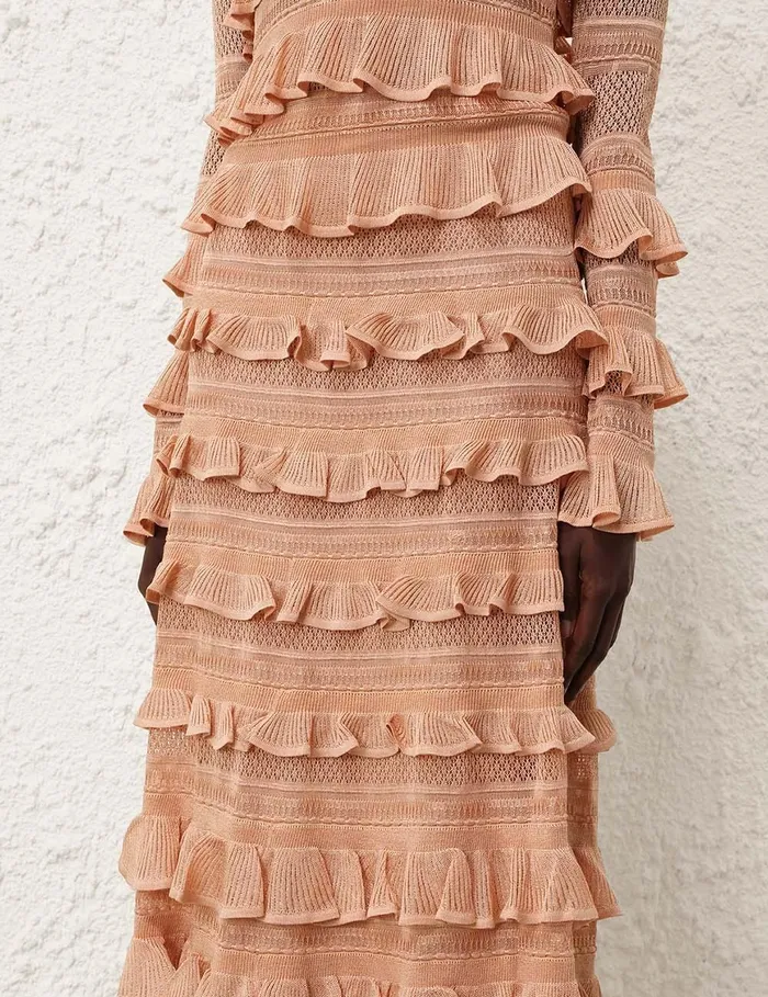 Women Skirts Zimmermann Illustration Frilled Skirt Champagne