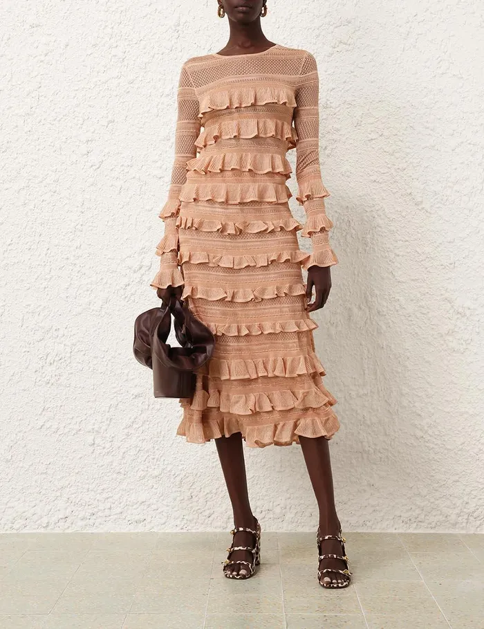 Women Skirts Zimmermann Illustration Frilled Skirt Champagne