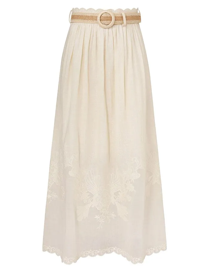 Women Skirts Zimmermann Waverly Embroidered Midi Skirt Tea