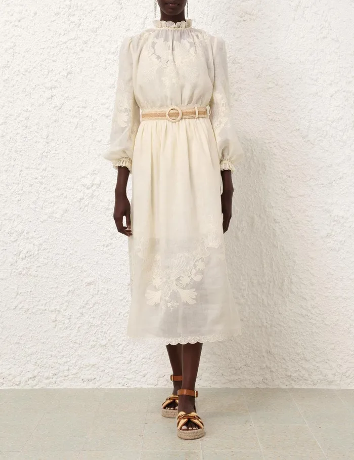 Women Skirts Zimmermann Waverly Embroidered Midi Skirt Tea