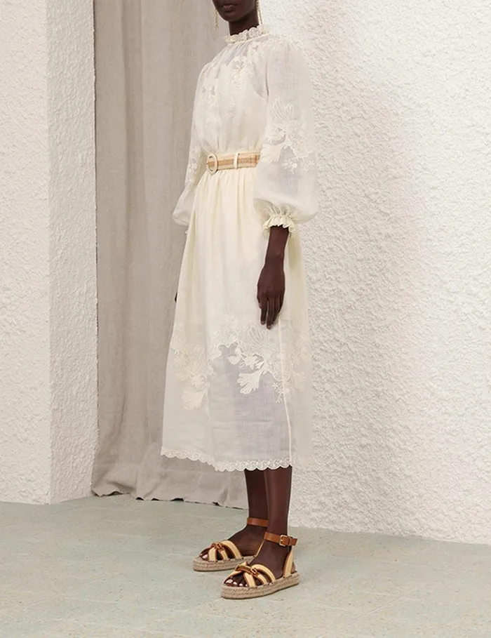 Women Skirts Zimmermann Waverly Embroidered Midi Skirt Tea