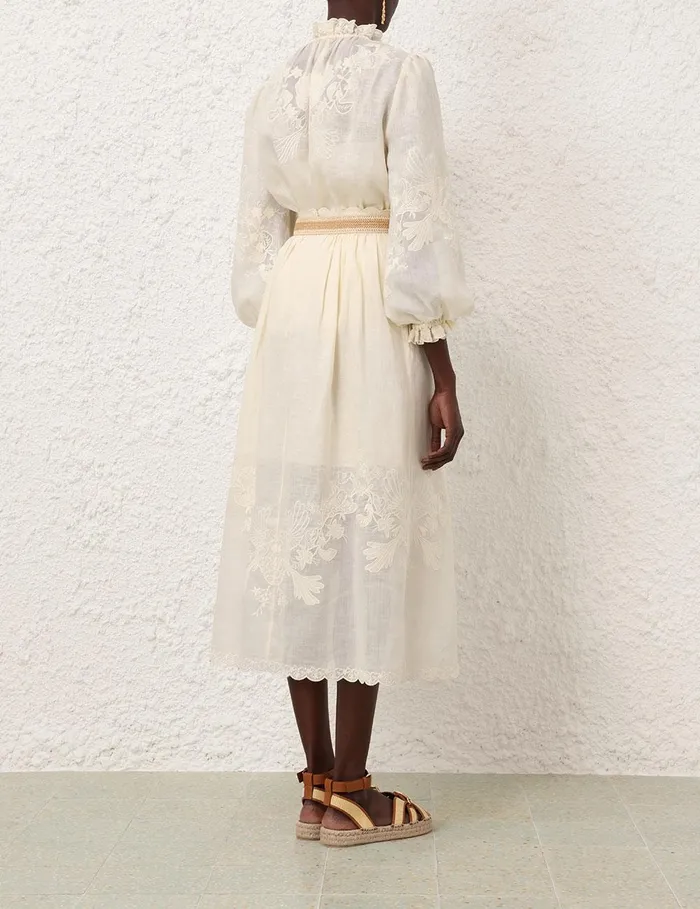Women Skirts Zimmermann Waverly Embroidered Midi Skirt Tea