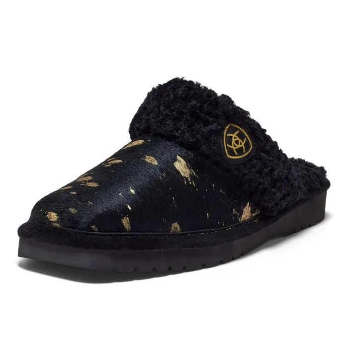 Women Slippers Ariat Jackie Square Toe Slipper Black Gold Hair On