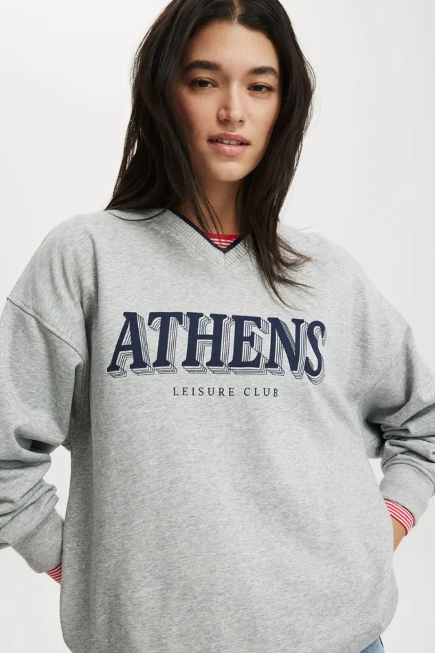 Women Sweats and Hoodies Cotton On Classic Fleece Graphic V Neck Sweatshirt Athenslight Grey Marle Women Sweats and Hoodies Cotton On Classic Fleece Graphic V Neck Sweatshirt Athenslight Grey Marle