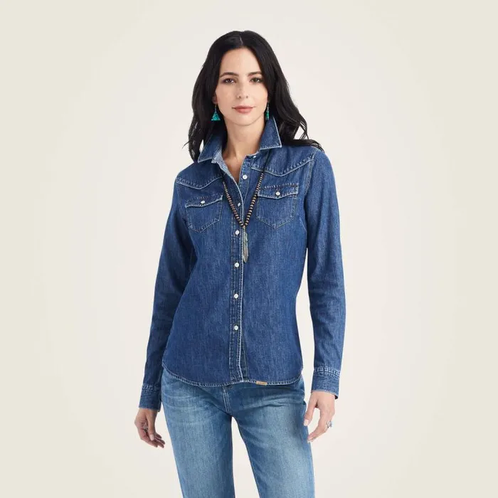 Women TShirts and Tops Ariat Farriday Denim Shirt Bluelight