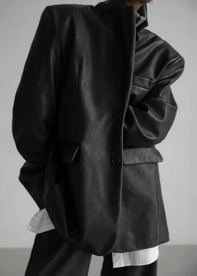 Women The Frankie Shop Kelso Faux Leather Blazer 8211 Black Black