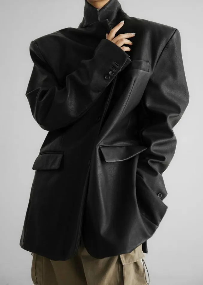 Women The Frankie Shop Kelso Faux Leather Blazer 8211 Black Black