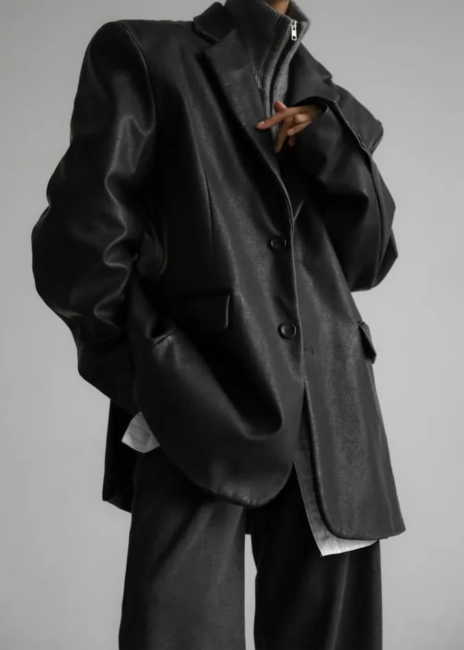 Women The Frankie Shop Kelso Faux Leather Blazer 8211 Black Black