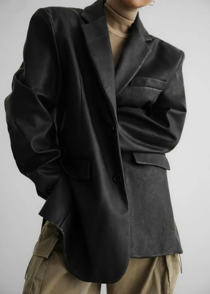 Women The Frankie Shop Kelso Faux Leather Blazer 8211 Black Black