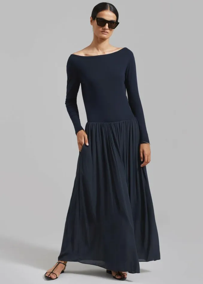 Women The Frankie Shop Odette Gathered Skirt Maxi Dress 8211 Navy Navy