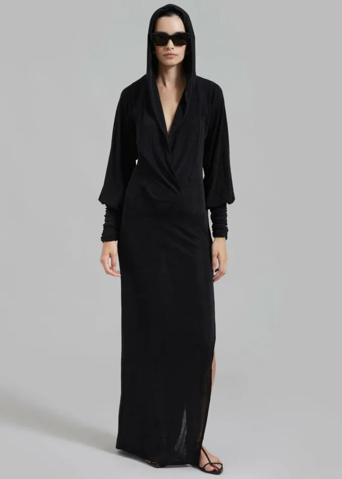 Women The Frankie Shop ROTATE Slinky Maxi Hooded Dress 8211 Black Black