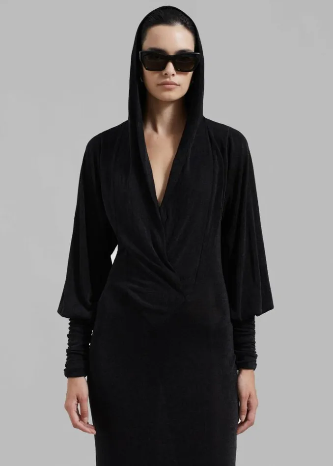 Women The Frankie Shop ROTATE Slinky Maxi Hooded Dress 8211 Black Black