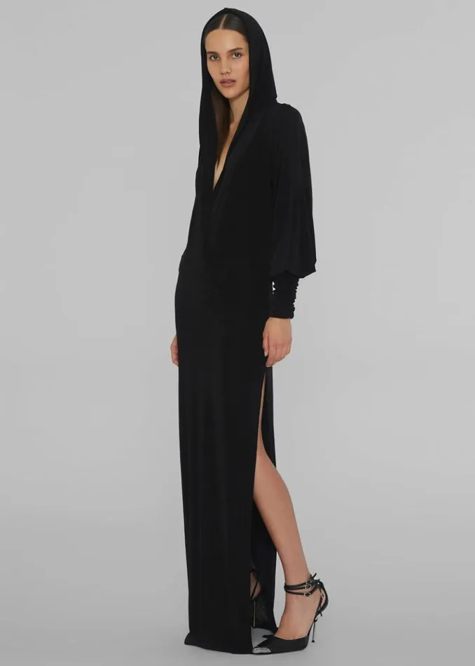 Women The Frankie Shop ROTATE Slinky Maxi Hooded Dress 8211 Black Black