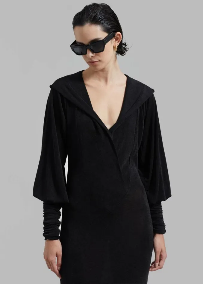 Women The Frankie Shop ROTATE Slinky Maxi Hooded Dress 8211 Black Black