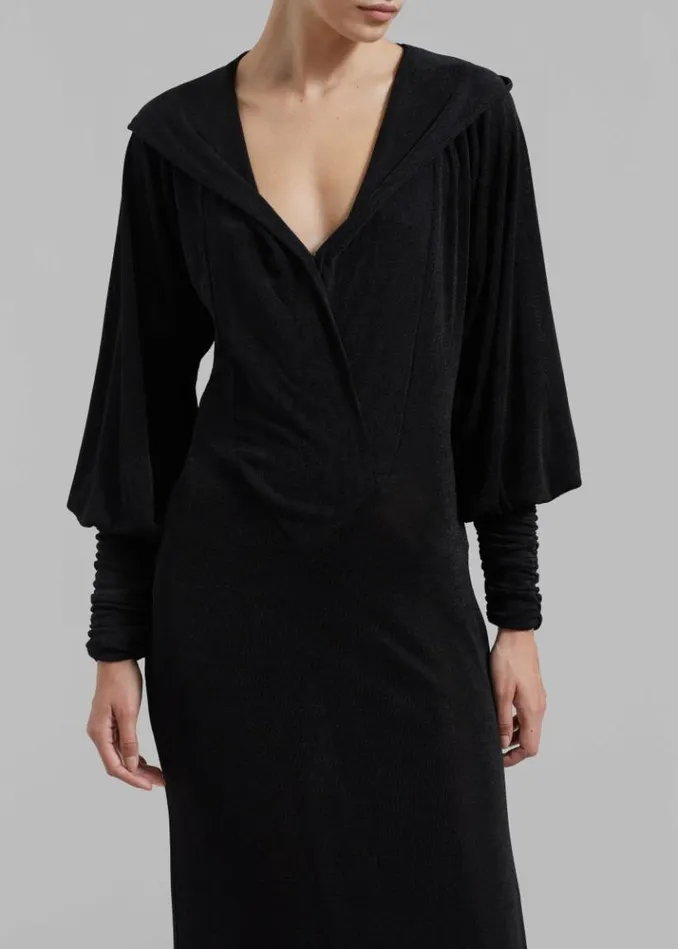 Women The Frankie Shop ROTATE Slinky Maxi Hooded Dress 8211 Black Black