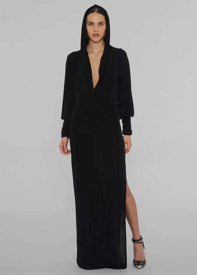 Women The Frankie Shop ROTATE Slinky Maxi Hooded Dress 8211 Black Black