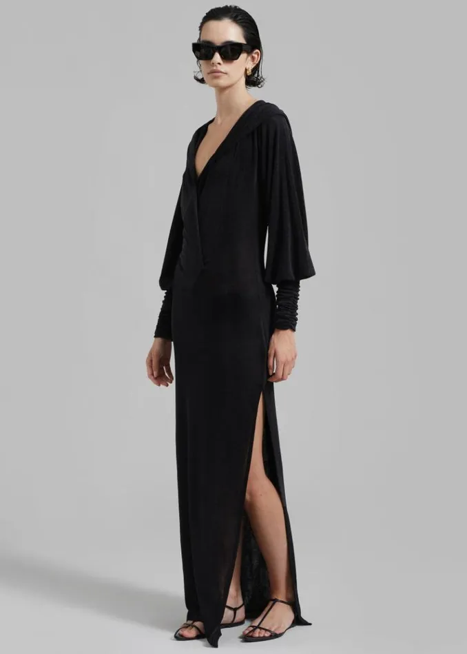 Women The Frankie Shop ROTATE Slinky Maxi Hooded Dress 8211 Black Black
