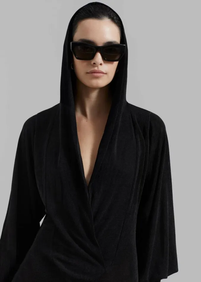 Women The Frankie Shop ROTATE Slinky Maxi Hooded Dress 8211 Black Black