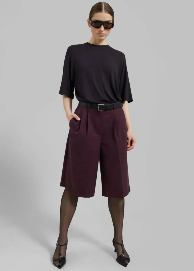Women The Frankie Shop Wilma Pleated Bermuda Shorts 8211 Burgundy Burgundy