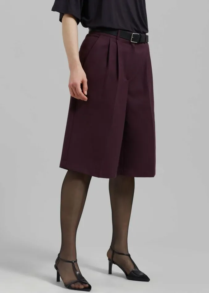 Women The Frankie Shop Wilma Pleated Bermuda Shorts 8211 Burgundy Burgundy