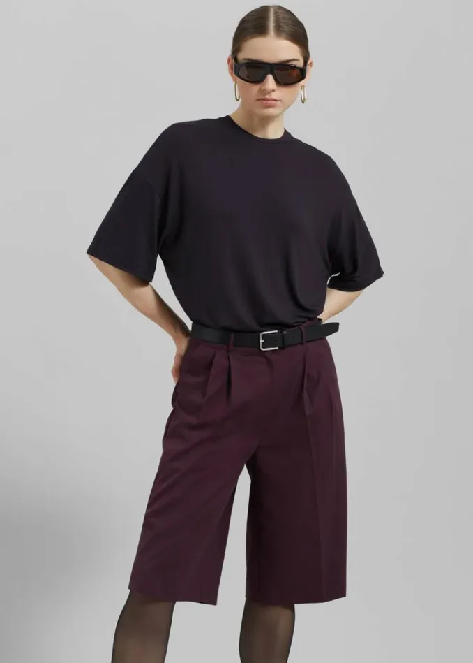 Women The Frankie Shop Wilma Pleated Bermuda Shorts 8211 Burgundy Burgundy