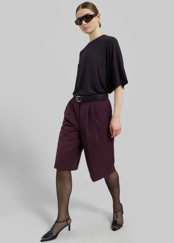 Women The Frankie Shop Wilma Pleated Bermuda Shorts 8211 Burgundy Burgundy