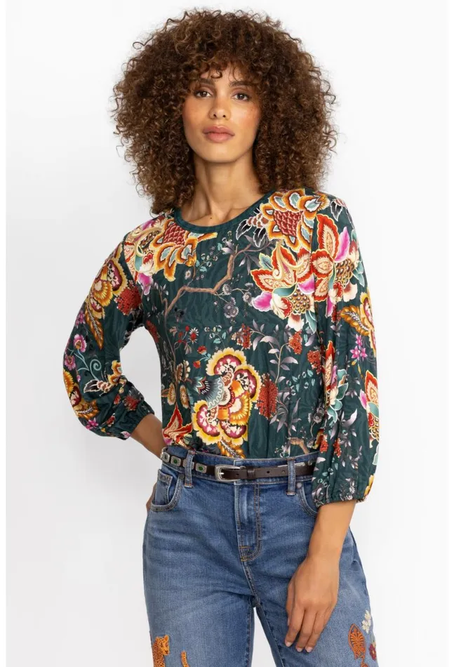 Women The Janie Favorite Puff Sleeve Knit Tee Orizaba Johnny Was Tops
