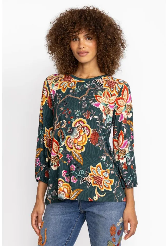 Women The Janie Favorite Puff Sleeve Knit Tee Orizaba Johnny Was Tops