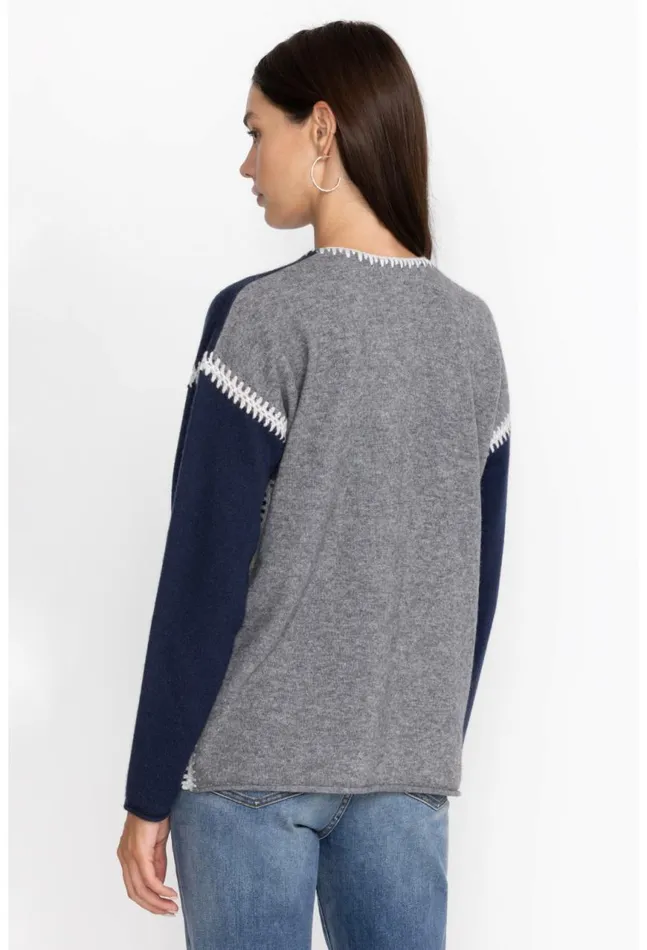 Women The Whipstitch V Neck Pullover 8211 Color Block Navy Johnny Was Tops