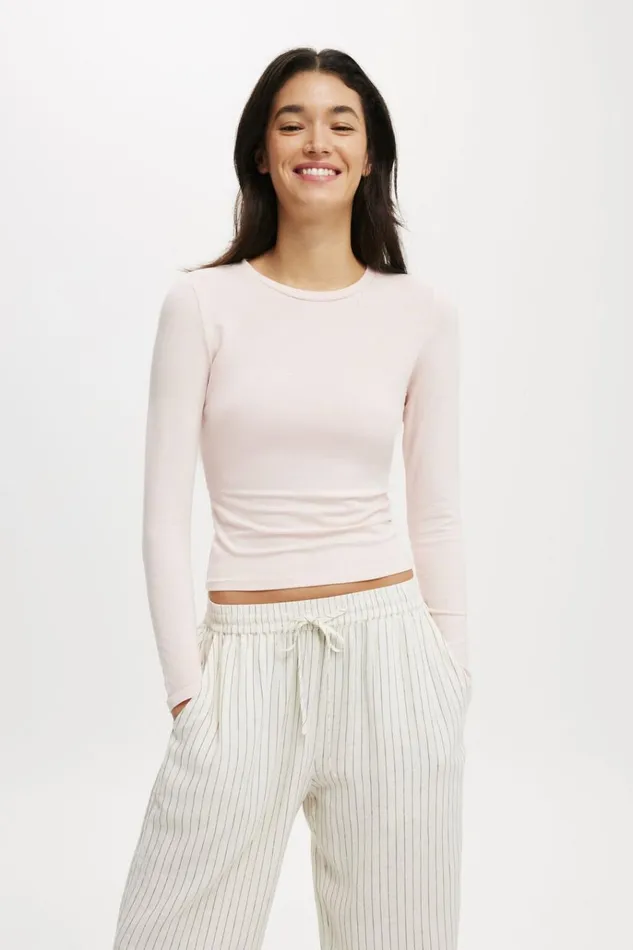 Women Tops Cotton On All Day Crew Long Sleeve Flossy Pink