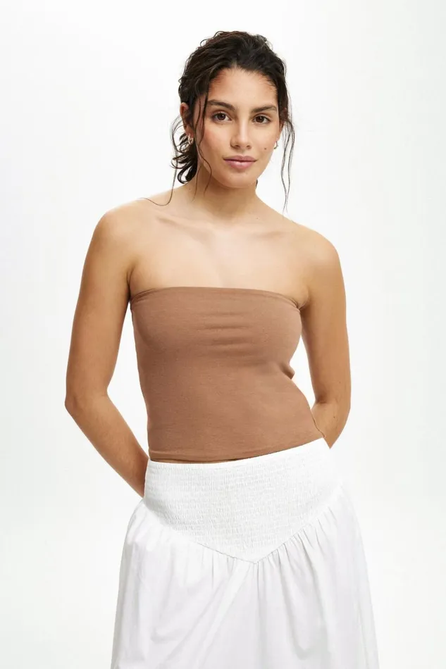 Women Tops Cotton On All Day Tube Top Baked Clay