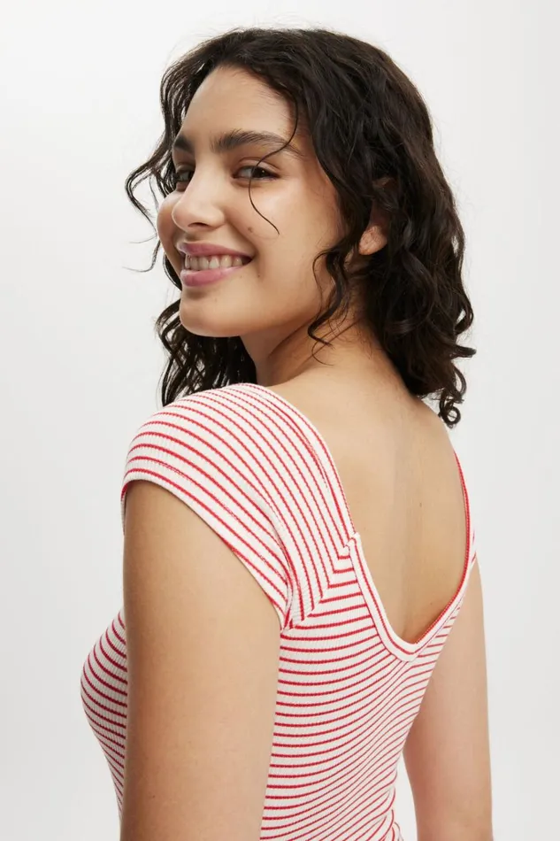 Women Tops Cotton On Brooklyn V Neck Short Sleeve Crisp Stripe Natural Whiteracer Red Women Tops Cotton On Brooklyn V Neck Short Sleeve Crisp Stripe Natural Whiteracer Red