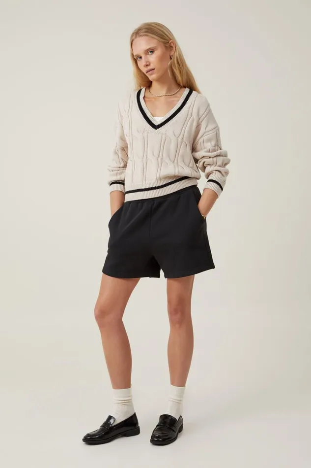 Women Tops Cotton On Classic Fleece Short Black