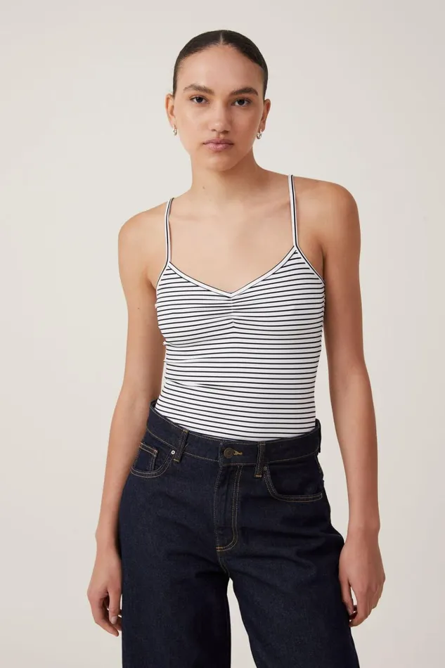 Women Tops Cotton On Emily Ballet Back Bodysuit Crisp Stripe Natural Whiteblack