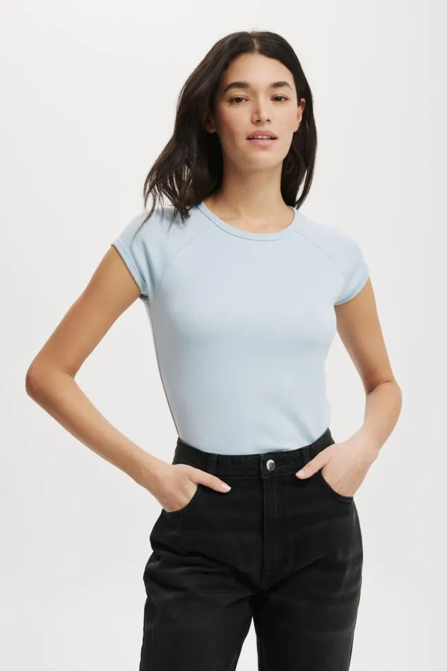 Women Tops Cotton On Essential Rib Raglan Cap Sleeve Top Shoreline