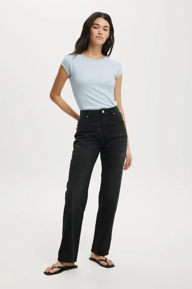 Women Tops Cotton On Essential Rib Raglan Cap Sleeve Top Shoreline