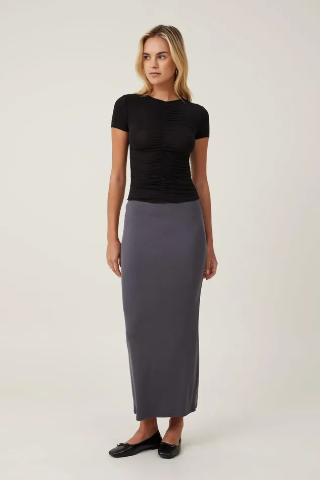 Women Tops Cotton On Hazel Rouched Front Short Sleeve Top Black