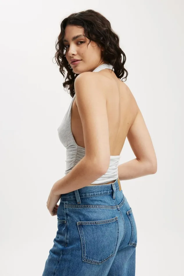 Women Tops Cotton On Lexa Cowl Neck Halter Top Grey Marle