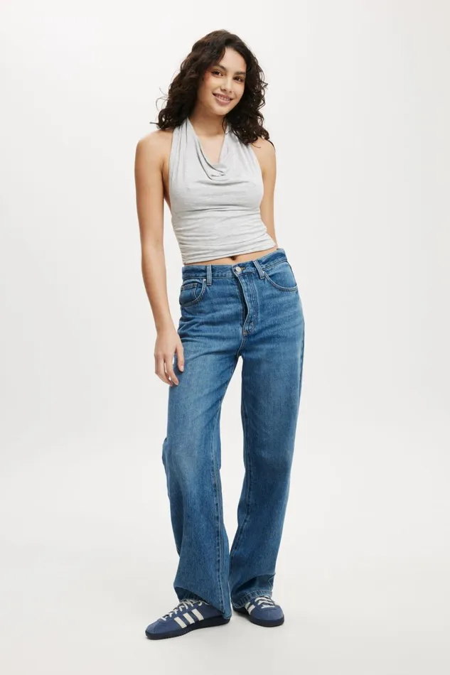 Women Tops Cotton On Lexa Cowl Neck Halter Top Grey Marle