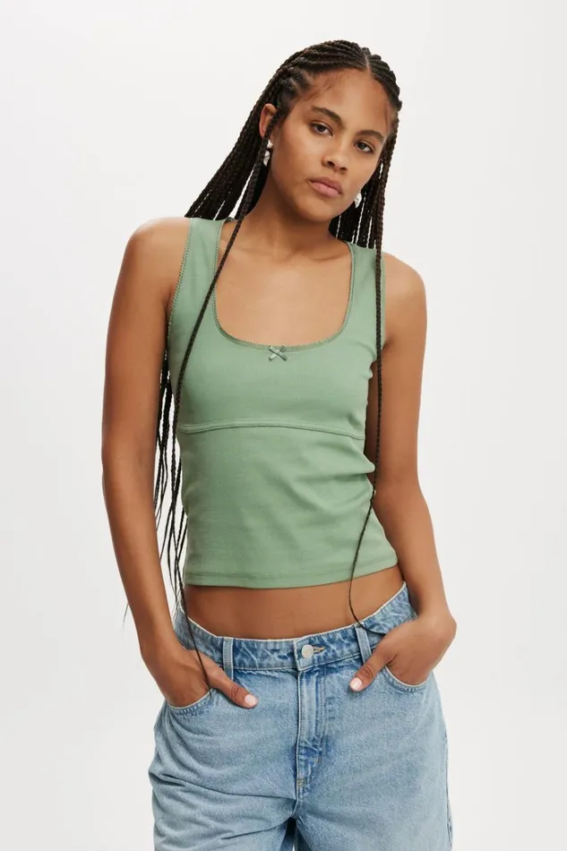 Women Tops Cotton On Lou Picot Trim Tank Watercress