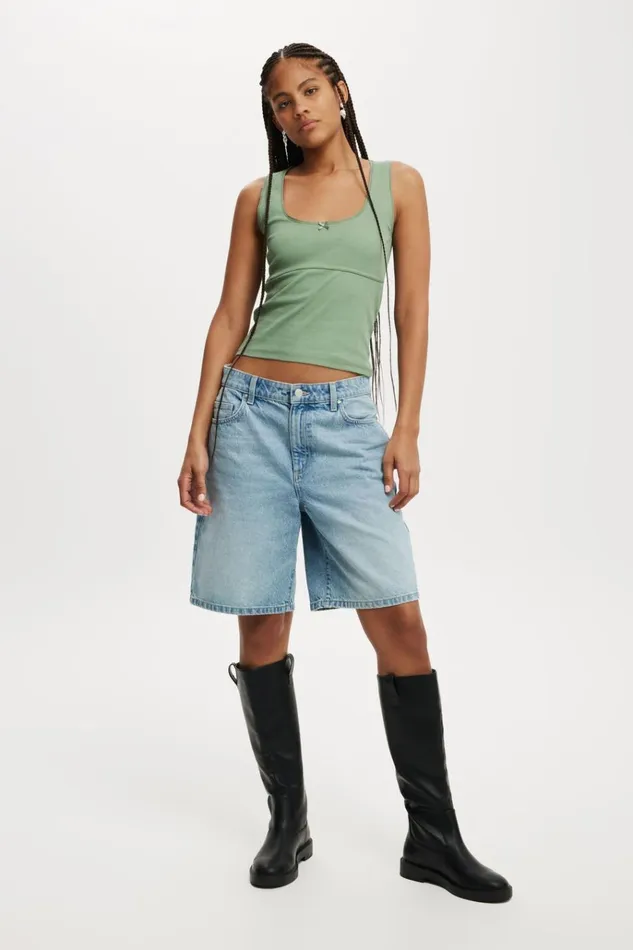 Women Tops Cotton On Lou Picot Trim Tank Watercress
